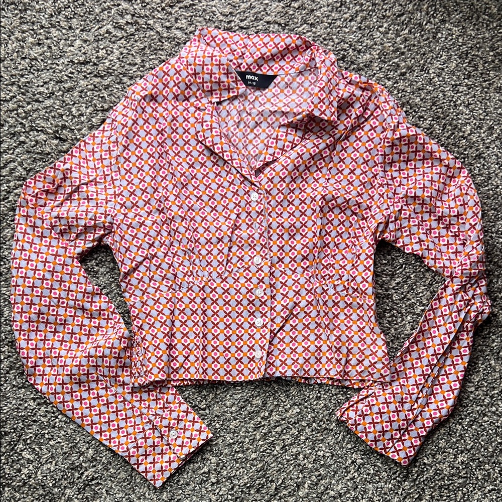 Mossimo Supply Co. Pink Orange & White Geometric Button-Front Crop Shirt